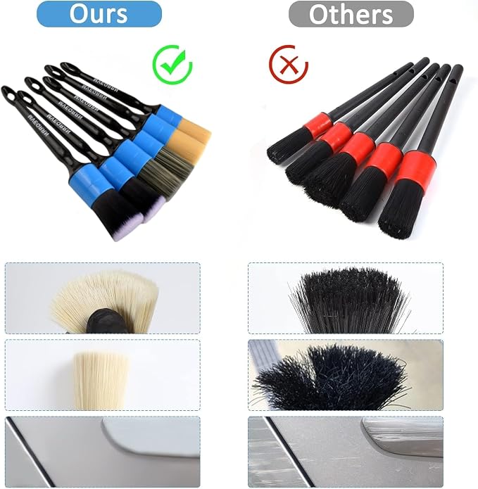 MVEQRRN 6pcs Car Detailing Brush Set,Boars Hair Detail Brushes(Blue) | Ultra Soft Car Detailing Brushes for Air Vents,Leather Seats,No Scratch Auto Detail Brushes for Interior Exterior