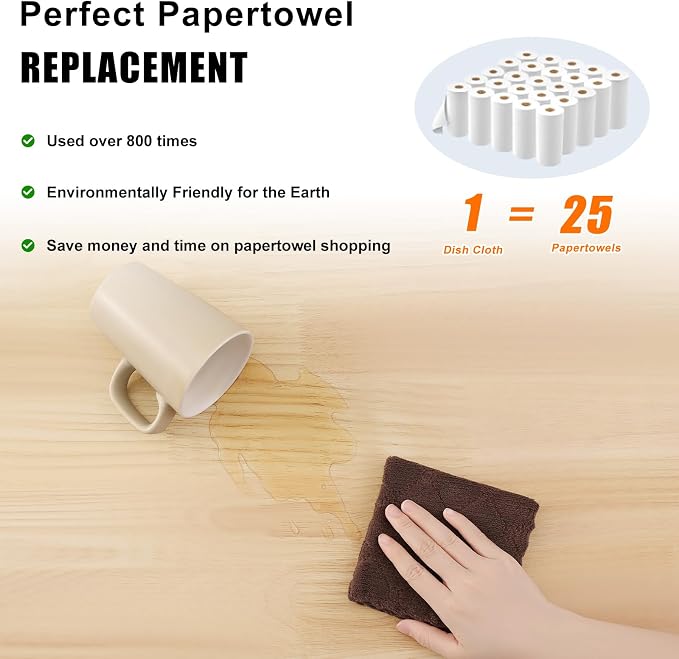 Homaxy 24 Pack Kitchen Dish Cloths (10 x 10 Inches, Brown), Super Soft and Absorbent Coral Velvet Dish Towels, Nonstick Oil Fast Drying Microfiber Cleaning Cloth, No Lint Household Dishcloths