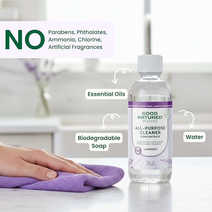 Good Natured Brand All-Purpose Cleaner Concentrate | 8oz makes 128oz | Lavender Essential Oil | 16X Concentrated Natural Multi-Surface Cleaner