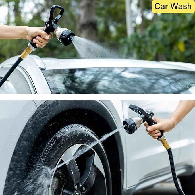 FANHAO Heavy Duty Fireman's Hose Nozzle, Metal Water Nozzle with 8 Spray Patterns，High Pressure Garden Hose Sprayer with Lever Control and Non-Slip Grip to Water Lawns & Plants, Wash Cars & Clean