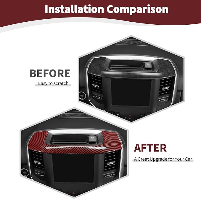 for RAM Center Dashboard Storage Bin Trim Cover Fit for RAM 2018-Present Red Carbon Fiber Interior Accessories