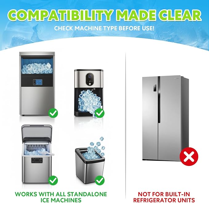 blue fresh Ice Machine Cleaner Tablets for Hard Water - 28 Pack Nickel Safe Scale Removal for Countertop Portable Commercial Nugget Ice Makers, Compatible with Opal, GE Profile, Frigidaire