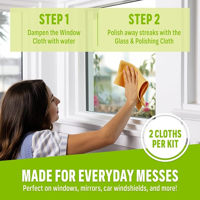 E-Cloth Window and Glass Cleaner Kit, Just Add Water - 2 Kits | Chemical-Free Cleaning - Reusable & Machine Washable Towel, Versatile Use for Mirrors, Cars, & Lenses, Alaskan Blue