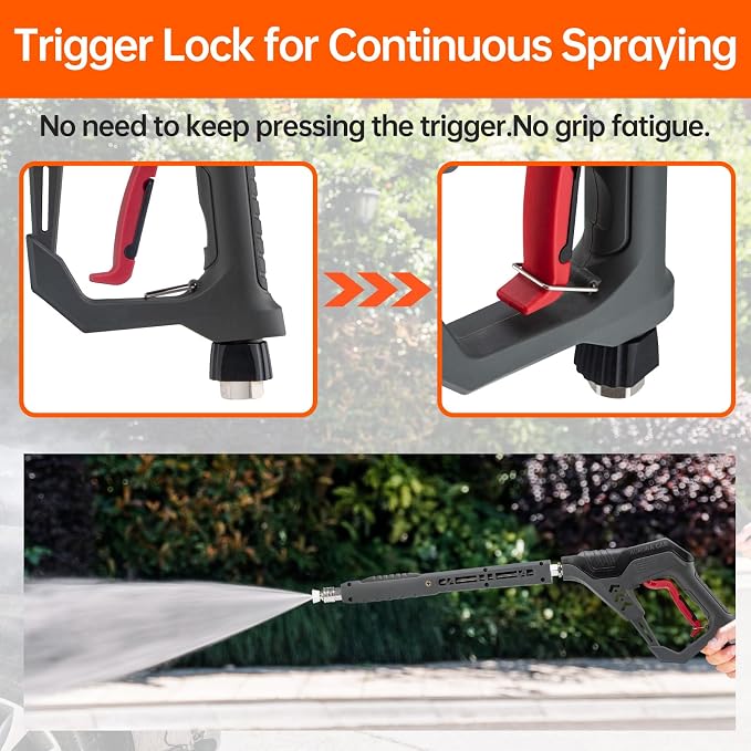 AURORA CAR Pressure Washer Gun with Swivel, with Replacement Wand Extension | 5000PSI Power Washer Gun with M22 14mm & 15mm Fitting, 3/8" Quick Connect Plug, 5 Nozzle Tips with Nozzle Holder, 41 Inch