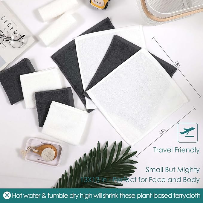 Wash Cloths 6 Pack,Reusable Face Towel for Sensitive Skin,13''x13'',Grey | 100% Viscose,Women Makeup Removal,Extra Soft,Skin Friendly,Gently Wash Face &Body,Breathable,Easy Rinsed,Bathroom,Travel Use