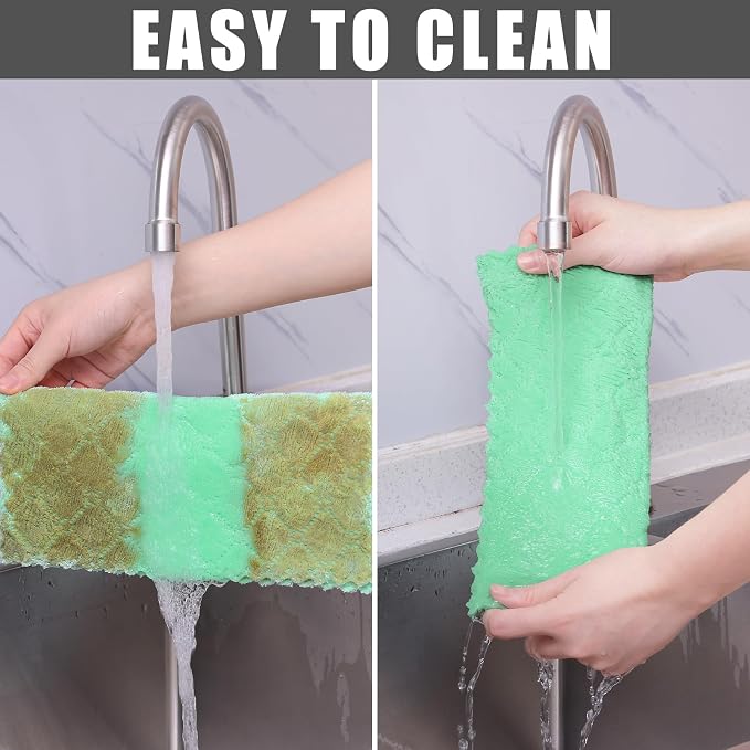 Homaxy 12 Pack Kitchen Dish Cloths (10 x 10 Inches, Green), Super Soft and Absorbent Coral Velvet Dish Towels, Nonstick Oil Fast Drying Microfiber Cleaning Cloth, No Lint Household Dishcloths