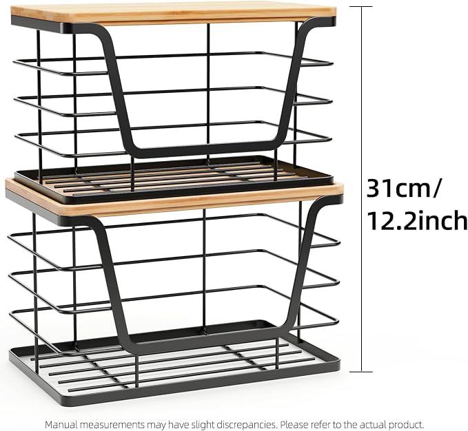 ALOCEO 2 Pack Storage Stackable Kitchen Laundry Organizers with Bamboo Top, Large Trash Bag Holder and Small Garbage Bag Dispenser for Countertop Organization