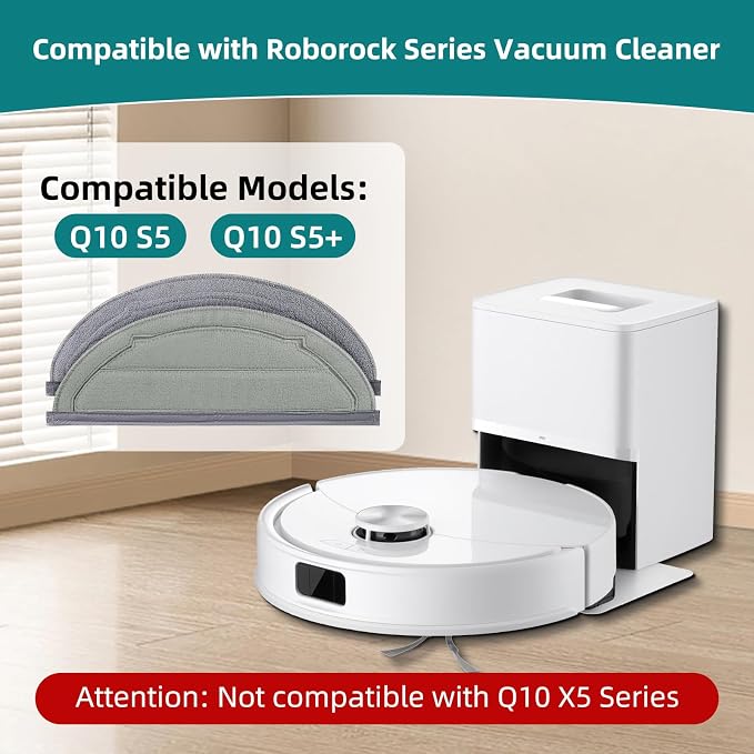 6 Pack Reusable Mop Pads for Roborock Q10 S5, Q10 S5+ Robot Vacuum | for Q10 VF, Q10 VF+, Q10V, Q10V+ Microfiber Washable Mop Cloth | Replacement Parts | Accessories