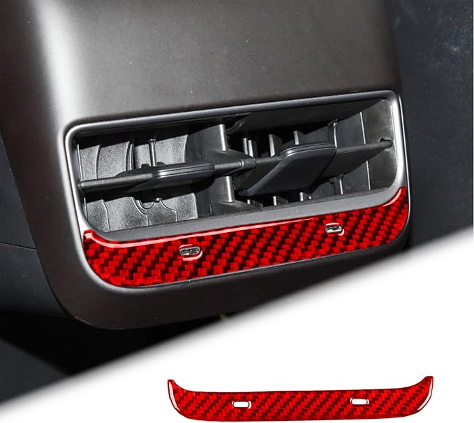 Red Real Carbon Fiber Trim for Tesla Accessories | for Model 3 2017-2022 / Model Y 2020-2024 Rear Air Condition Vent Outlet Sticker Interior Thick Overlay Decal