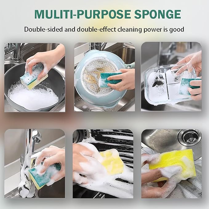 Kitchen Scrub Sponges 32 Count, Non-Scratch Scrub Dish Sponges for Cleaning, Effortlessly Clean your Stovetop, Sinks, Stoves, Appliances