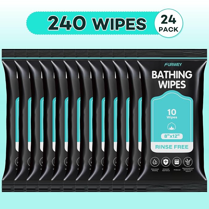 XL Ultra Thick Body Wipes for Adults - 240 Count Extra Large Disposable Cloth Wet Cleansing No Rinse Bathing Washcloths, Waterless Shower，Bath Wipe for Women, Men & Elderly