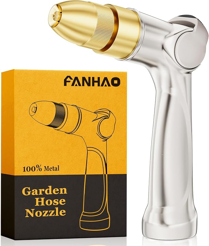 FANHAO 100% Metal Thumb Control Adjustable Hose Nozzle, High Pressure | Zinc Alloy Rustproof Garden Hose Sprayer Heavy Duty, Elder & Child Friendly, Adjustable Patterns for Garden, Lawn, Car, Pet