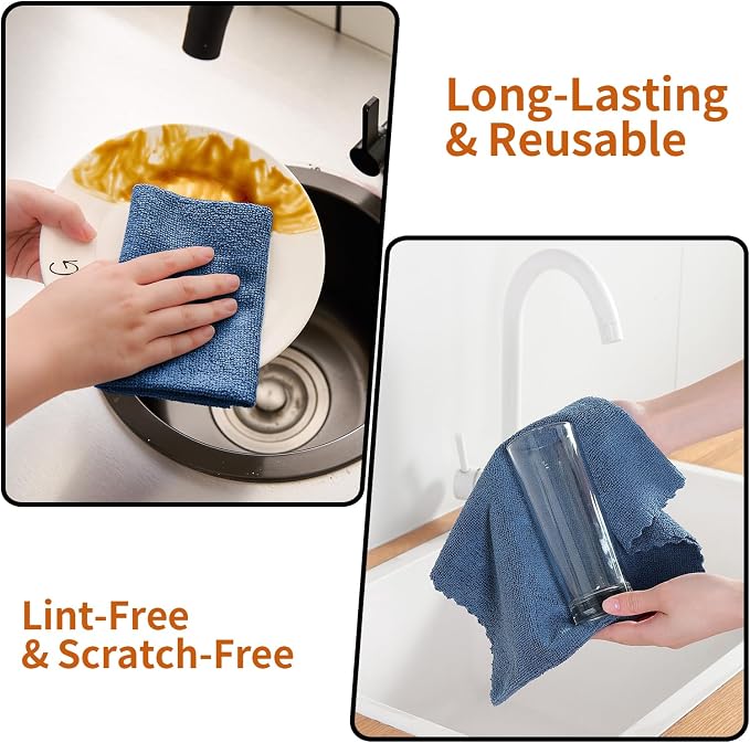 80 Pack Microfiber Cleaning Cloth Roll,Lint Free Rags & Tear Away Reusable Towels Washable Scratch,Ultra Absorbent Dish Rags(12" x 12") for Car Kitchen Home Garage-Navy Blue