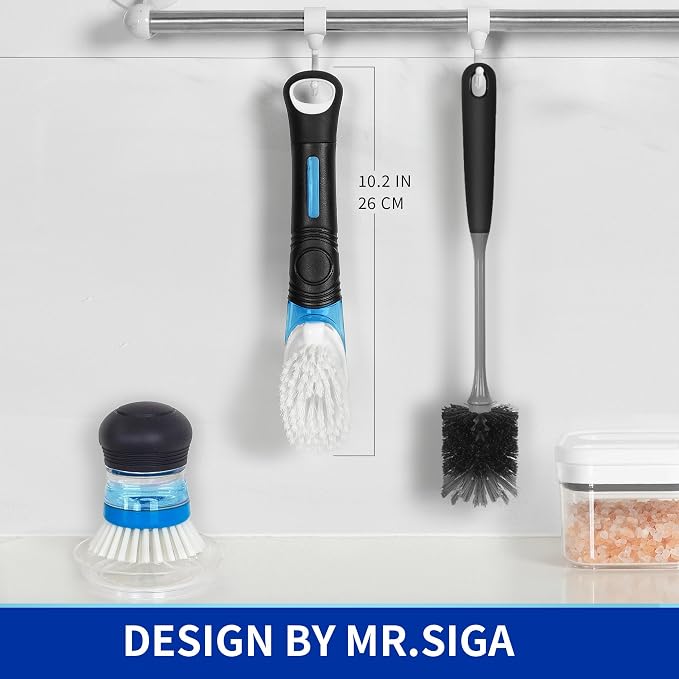 MR.SIGA Soap Dispensing Dish Brush, Kitchen Brush for Pot Pan Sink Cleaning, Black