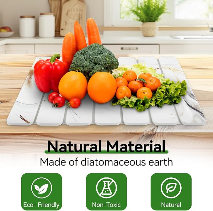 Large Stone Drying Mat for Kitchen Counter, 16"x12" Collapsible Diatomaceous Earth Drying Mat, Instant Absorbent Dish Drying Pad, Stone Drying Rack Space Saver Drying Board for Kitchen Sink, White