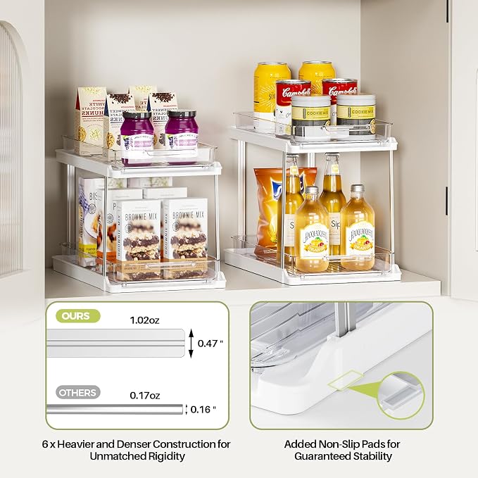 Delamu 2-Tier Bathroom Under Sink Organizers and Storage, Pull Out Cabinet Drawers with Anti-Slip Design, Multi-Purpose Storage for Kitchen, Pantry, Bathroom & Home Organization, White, 1 Pack