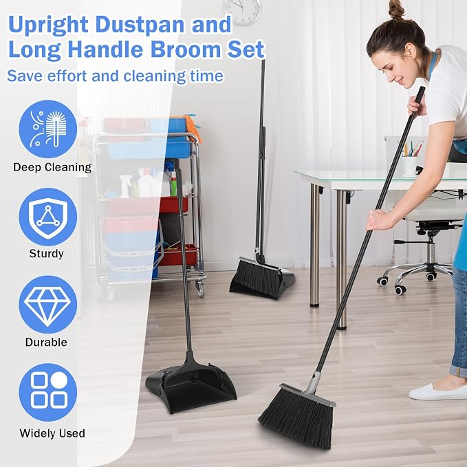 Yungyan 6 Set Broom with Dustpan Combo Set with 54 Inch Long Handle Commercial Lobby Plastic Upright Dustpan and Broom Set for Floor Cleaning Home Office Restaurant Indoor Outdoor Use
