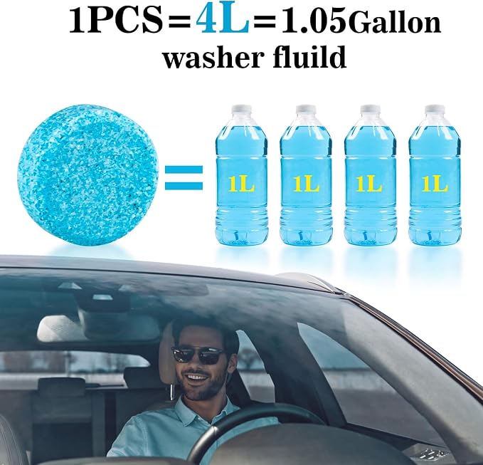 Sukh Car Windshield Washer Tablets - Washer Fluid Tablets Glass Cleaner Concentrate Car Windshield Wiper Fluid Car Windshield Cleaner Automotive Glass Cleaner | 100pcs Windshield Wiper Fluid Concentrate Tablet for Automotive, Window, Glass Cleaning, Cl...