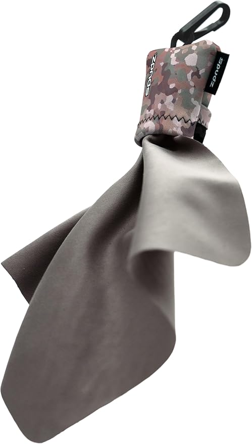 SPUDZ Ultra Microfiber Lens Cleaner with Closeable Bottom – Clip-On Pouch, Washable – for Binoculars, Scopes, Glasses, Screens | Ultra Multi-Camo, 6 x 6 Inch