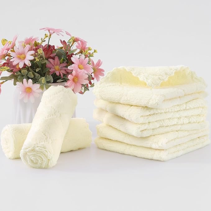 Homaxy 12 Pack Kitchen Dish Cloths (10 x 10 Inches, Cream Yellow), Super Soft and Absorbent Coral Velvet Dish Towels, Nonstick Oil Fast Drying Microfiber Cleaning Cloth, No Lint Household Dishcloths