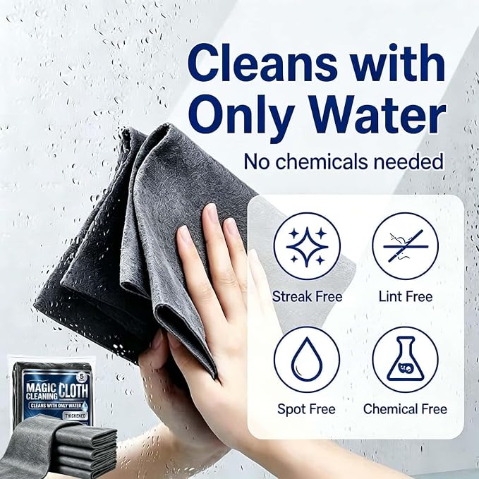 Genie Magic Cleaning Cloth, 10 Pack XXL Microfiber Cleaning Cloths | Lint Free Streak Free Reusable Cleaning Rags for Windows, Mirrors, Stainless Steel, Kitchen, Cars & Screens
