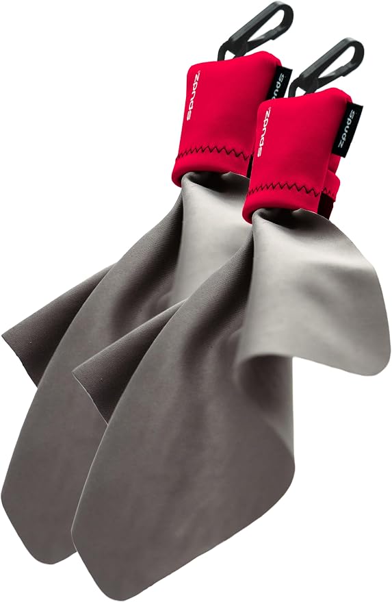 SPUDZ Ultra Microfiber Lens Cleaner with Closeable Bottom – Clip-On Pouch, Washable – for Binoculars, Scopes, Glasses, Screens | Ultra Red, 6 x 6 Inch (2-Pack)