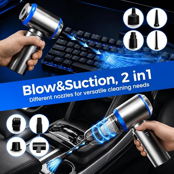 Cordless Mini Car Vacuum Cleaner, Hand Held Portable Vacuum, 21000PA High Power Small Vacuum Cleaner, Compressed Air Duster & Air Blower & Aspiradora para Carro for Car, Home, Office, Pet
