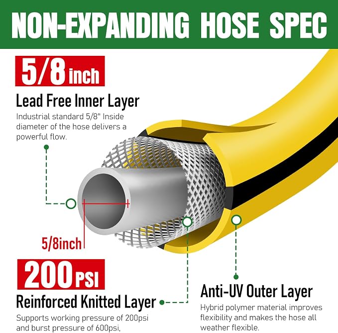 Garden Hose 75 ft x 5/8" with Nozzle, Water Hose Heavy Duty Flexible, Lightweight Kink-less Hybrid Hose with Swivel Handle, Male to Female Fittings