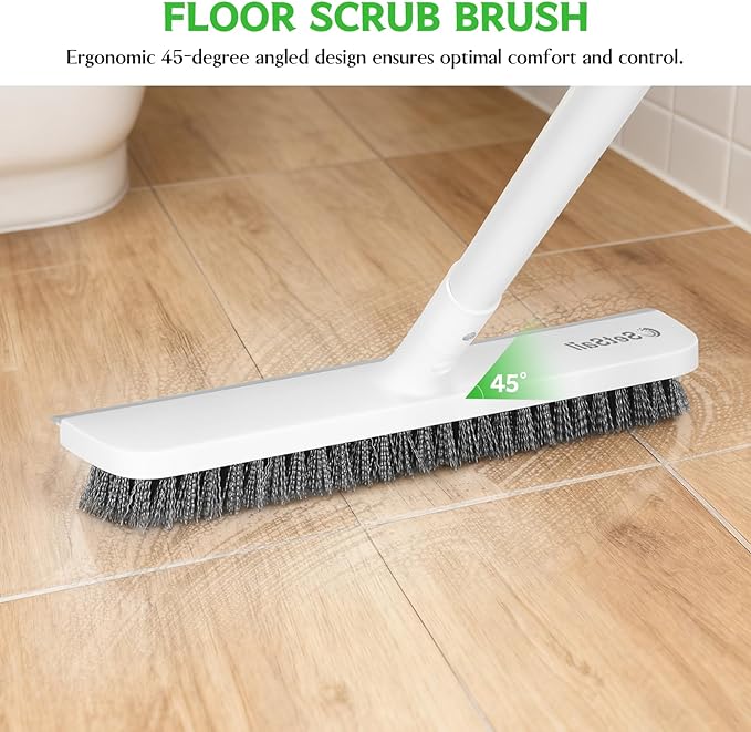 SetSail Floor Scrub Brush, Scrub Brush with Long Handle, Pure White | 2 in 1 Scraper Brush Stiff Bristle Floor Scrubber for Cleaning Bathroom Shower Kitchen Garage Deck Tile Tub