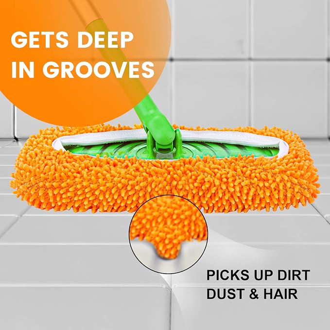 6Pcs Reusable Microfiber Mop Pads Compatible with Sweeper Mop, Replacement Wet Mopping pad Refills & Washable Dry Sweeping Cloths for Surface/Hardwood Floor Cleaning(Orange)