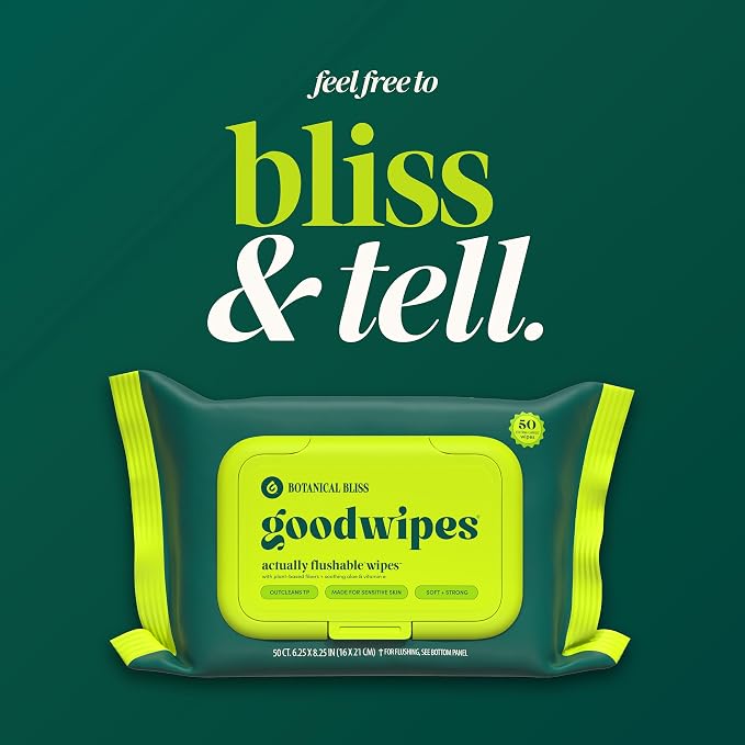 goodwipes Flushable Wipes for Adults - Botanical Bliss Butt Wipes for Women & Men, Septic Safe, Toilet & Bathroom Essentials, Extra Large, 318 Count (6 Packs and 1 Travel Pack)
