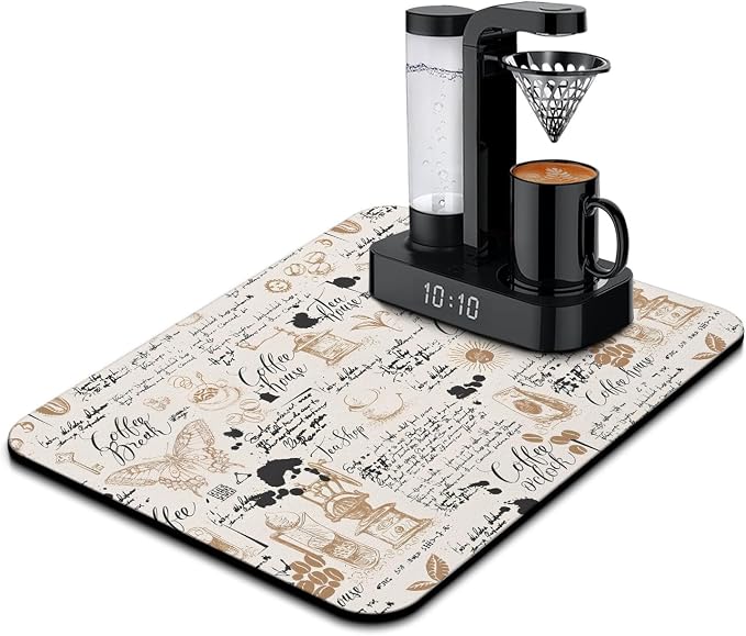 Absorbent Coffee Bar Mat - 24inx18in, Anti-Slip, Fits Under Coffee Machine, Dish Drying Mat for Countertops