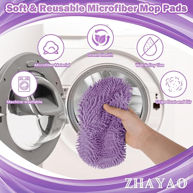 Reusable Microfiber Mop Pads for Swiffer Sweeper Mop, 6 Pack | Wet and Dry Flat mop Cover, Replacement Sweeping Mopping pad Refills for Surface/Hardwood Floor Cleaning