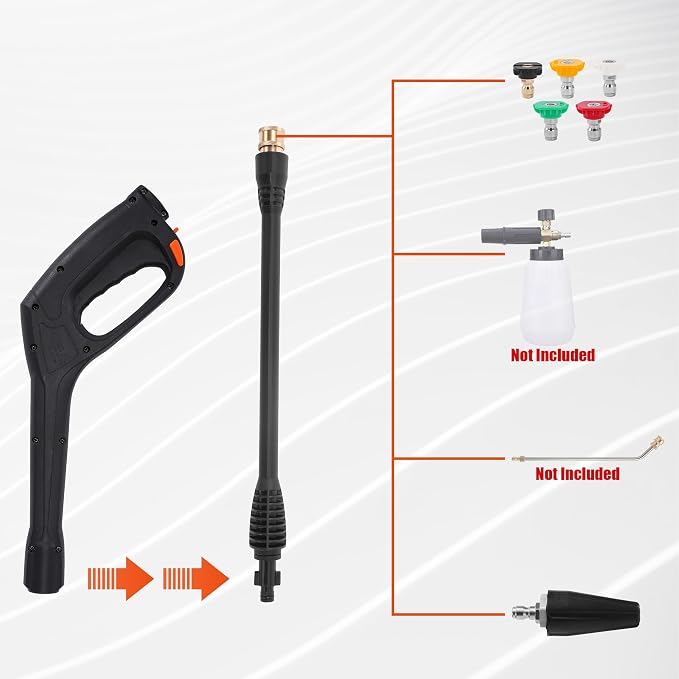 FIXFANS Pressure Washer Gun Kit, Replacement Wand, Turbo Nozzle, 5 Tips | Compatible with Some of Portland Husky Black Decker Ford Pulsar ShopForce Taskforce Powerwasher Taskmaster, 2000PSI