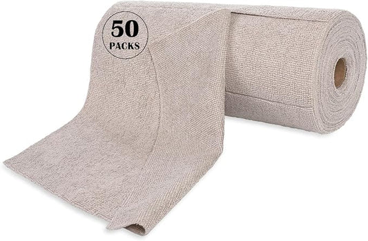 YoulerTex Reusable Cleaning Cloths Microfiber Towel: 50 Pack Washable Tear Away Cleaning Towels Roll - 12× 12 Absorbent Rags Drying Dishcloths for Kitchen House Car (50, Khaki)