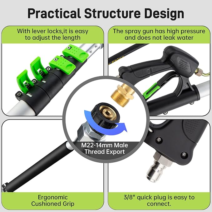 TOR 24 FT Telescoping Pressure Washer Wand with Pressure Washer Extension Wand,Gutter Cleaner Attachment, Pressure Washer Telescoping Wand with 5 Spray Nozzle Tips, 2 Hose Inlet Adapters, Brush Head