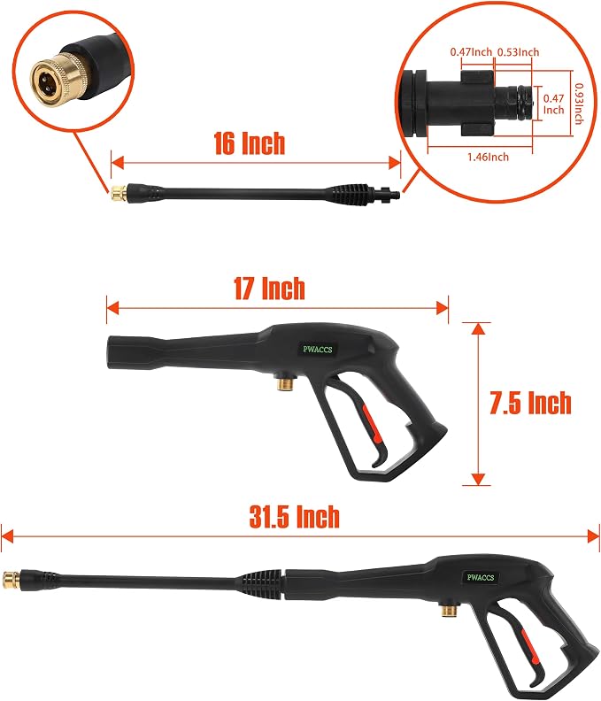 PWACCS Pressure Washer Gun Replacement with Extension Wand Kit, 2000 PSI | Power Washing Trigger Handle, 5 Spray Nozzles, Pressure Washer Parts, Compatible with Ryobi, Green Works & Karcher