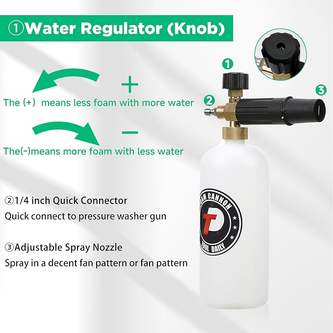 Tool Daily Short Pressure Washer Gun with Foam Cannon, Car Wash Soap 64 Oz | 5 Power Washer Nozzle Tips, 1/4 Inch Quick Connect