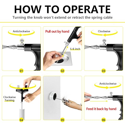Drainsoon Drain Auger 25 Ft with Gloves, Plumbing Snake Drain Auger Hair Clog Remover, Heavy Duty Pipe Drain Clog Remover for Bathtub Drain, Bathroom Sink, Kitchen Cleaning