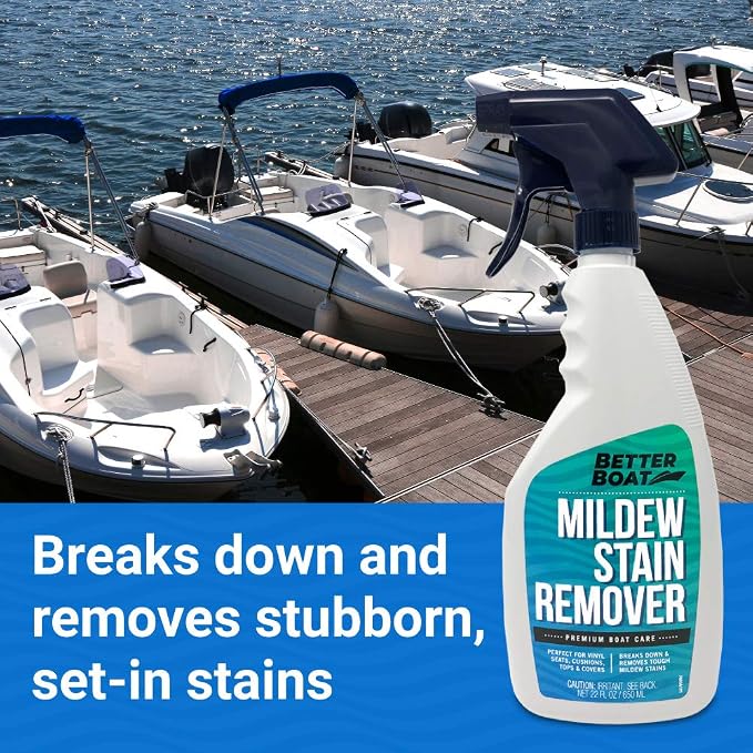 Better Boat Mold and Mildew Stain Remover 22oz Spray for Fabric Vinyl Tile Grout, Removes Mold Stains on Boat Seats Bathroom Shower Patio Furniture Carpet Canvas