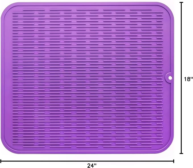 MicoYang Silicone Dish Drying Mat for Multiple Usage,Easy clean,Eco-friendly,Heat-resistant Silicone Mat for Kitchen Counter or Sink,Refrigerator or Drawer Liner Purple 2XL 24 inches x 18 inches