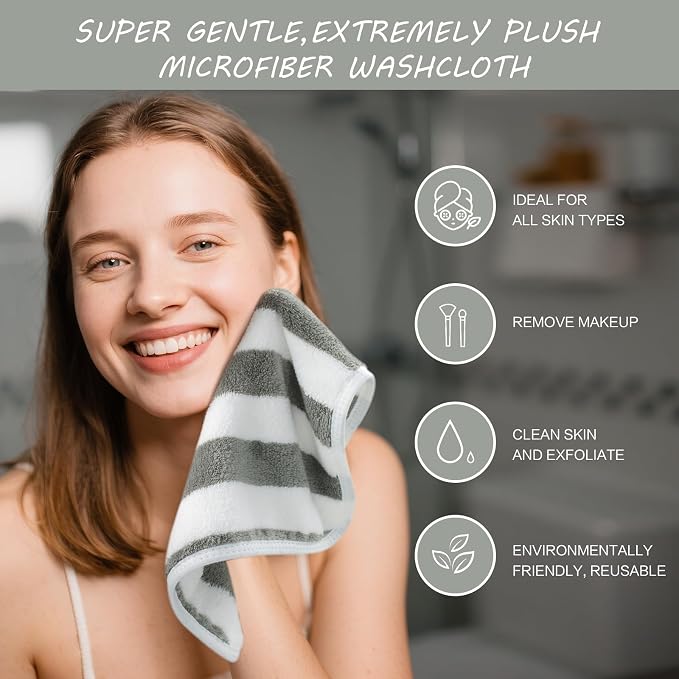 SINLAND Microfiber Facial Cloths Fast Drying Washcloth 12inch x 12inch Absorbent Face Wash Cloth Soft Makeup Remover Cloths