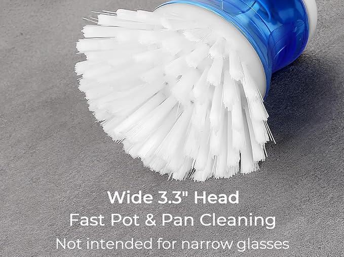 Dish Brush with Soap Dispenser, Firm Bristles Dish Scrubber for Pots, Pans & Sink Cleaning, 2 Pack