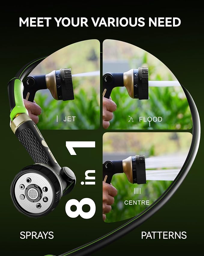 RAINPOINT Hose Sprayer Nozzle Heavy Duty - 2 Pack 8 Spray Patterns Garden Hose Nozzle with Adjustable Flow Control for Watering Plants, Washing Cars,Washing Pets, Thumb Control (2 Packs, Black)
