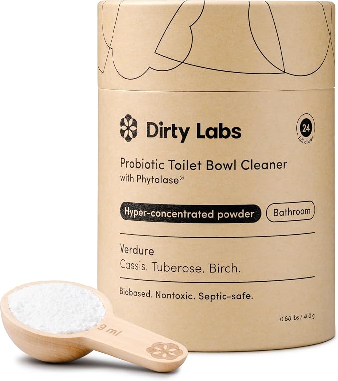 Dirty Labs | Probiotic Toilet Bowl Cleaner Powder | with Phytolase Bio Enzymes | 24 Doses | Septic-Safe, Biodegradable, Bleach-Free | Verdure Scent (Cassis. Tuberose. Birch.)