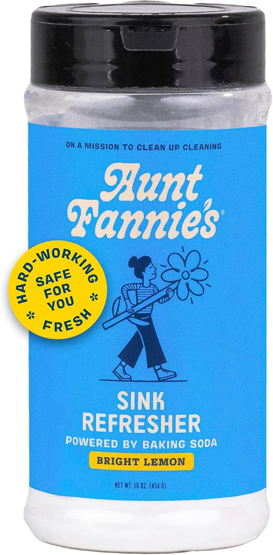 Aunt Fannie's Sink Refresher, Bright Lemon Powder Scrub and Odor Minimizer for Sinks, Drains and Garbage Disposals, 16 Ounces (Pack of 1)