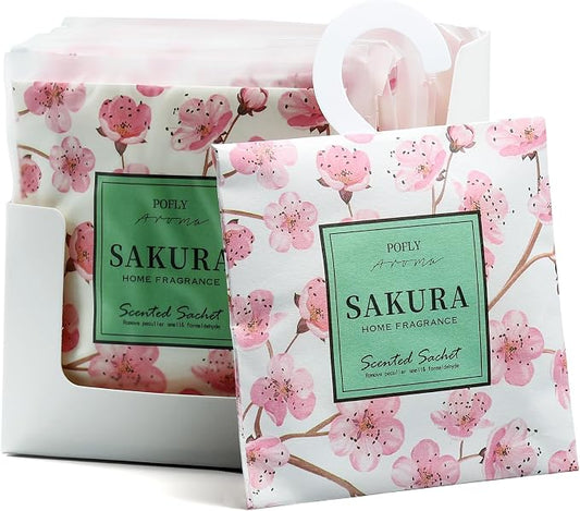 12 Pack Sakura Scented Sachets, Air Freshener for Home & Small Spaces | Hanging Sachet Bags with Retractable Hook; Closet Deodorizer & Odor Eliminator for Drawers, Shoe Cabinets, Cars & Luggage