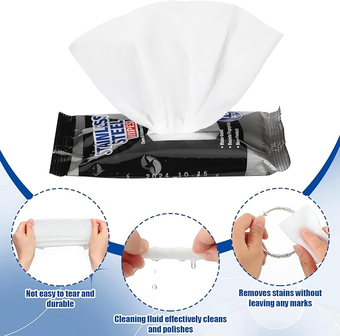 6 Pack 60 Count Stainless Steel Cleaner Wipes Stainless Steel Polish Wipes Clean and Polish Appliances for Household Appliances Including Oven Refrigerator Dishwasher Microwave and Grill