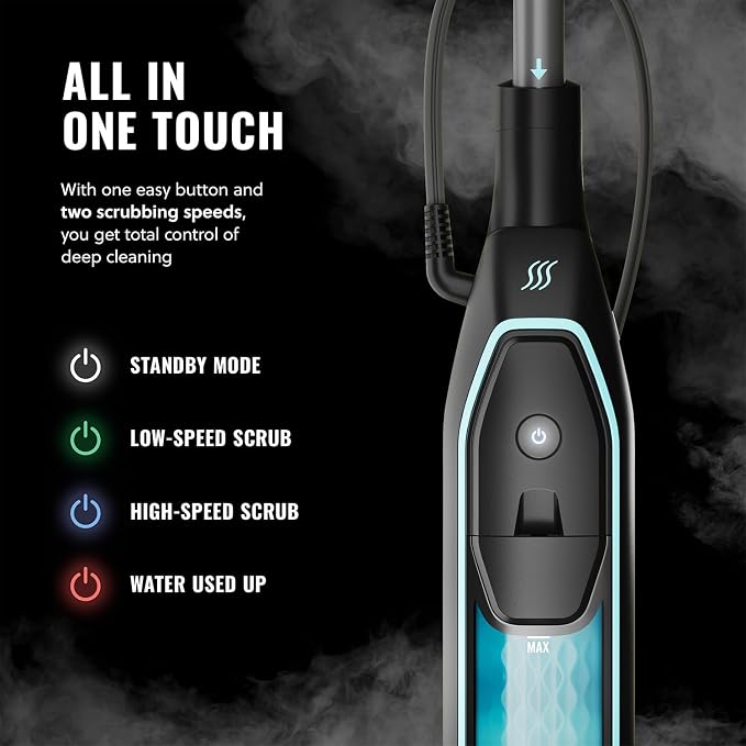 PurSteam ScrubMaster V2 Steam Mop with Dual Scrubbing Head and LED Lights | Dual Scrubbing Head | LED Headlights | Adjustable Steam Control | Anti-Slip Swivel Head | Cable Holder | Upright Lock