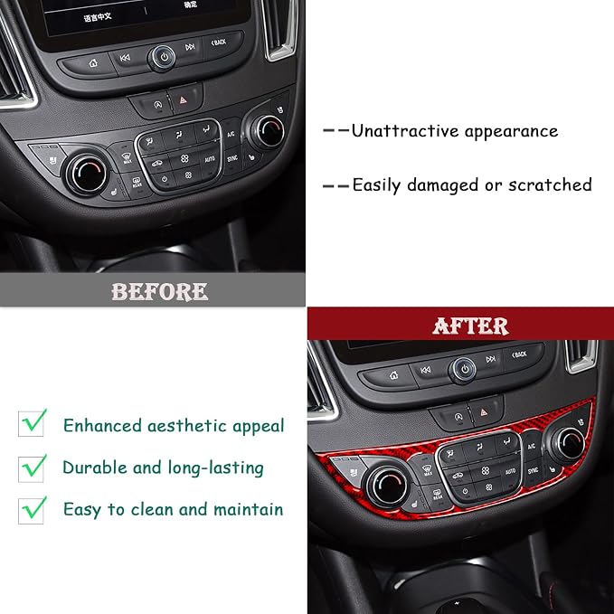 Real Carbon Fiber Trim for Chevy Malibu 9th Gen Accessories | for 2016-2024 Central Console Button Panel Trim Sticker Interior Thick Overlay Decal